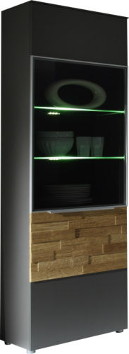 Vitrine in Grau und Eiche Massivholz